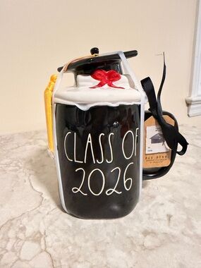 Rae Dunn Black and White Graduation Mug with Mini Cap and Tassel